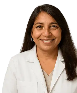 Dr. Krishna Kumar, MD, a medical professional, is depicted in a professional setting, wearing a white coat and stethoscope.